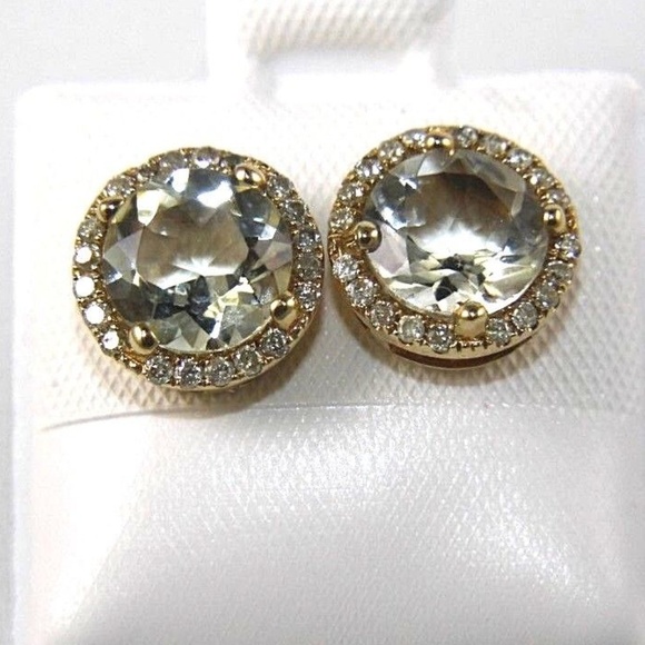 Green Amethyst & Diamond Earrings 14K YG 2.56Ct